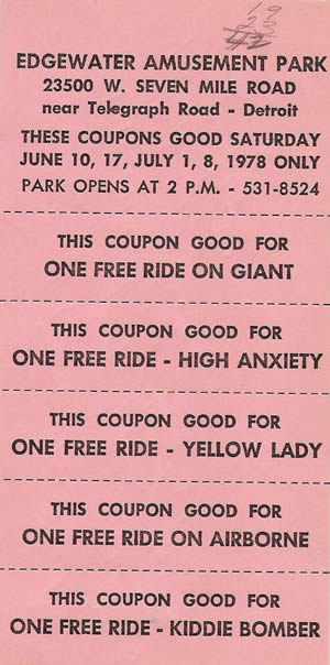 Edgewater Park -  Coupons 1978 From Steve Williams